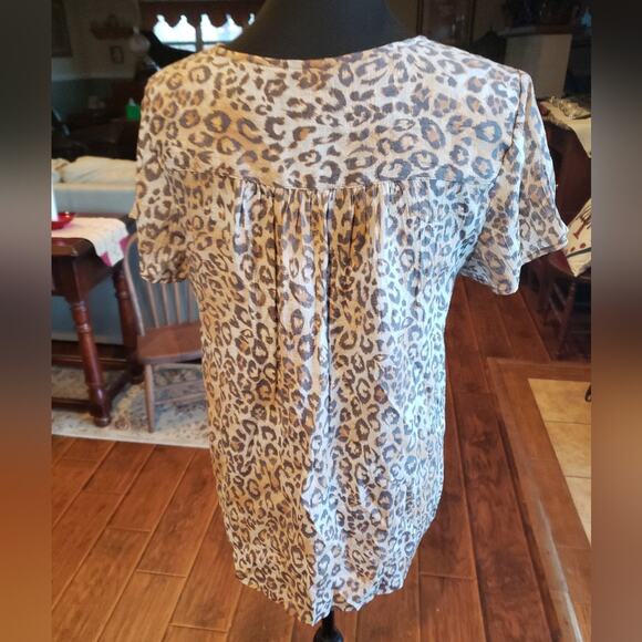 Christopher & Banks baby doll brown leopard print short sleeved top size M - Picture 2 of 6